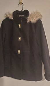 Juniors Black Waist-length Buttoned Coat